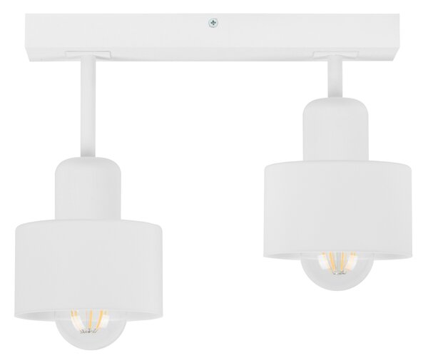 Biała lampa sufitowa, dwupunktowy spot DWE30x7WE z drewna i metalu E27