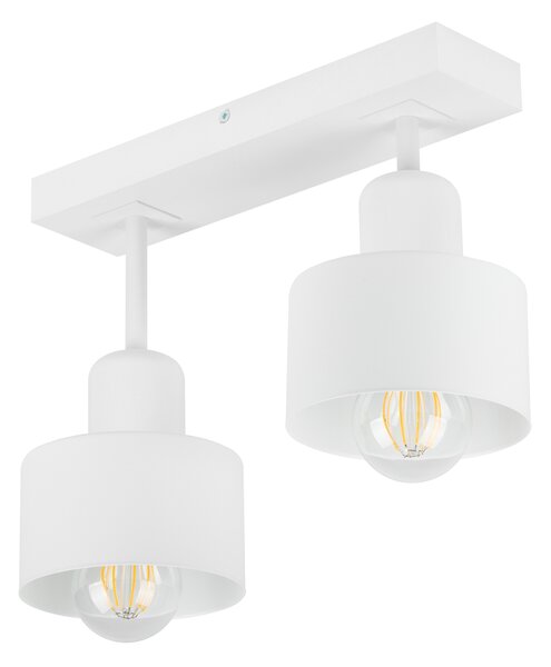 Biała lampa sufitowa, dwupunktowy spot DWE30x7WE z drewna i metalu E27