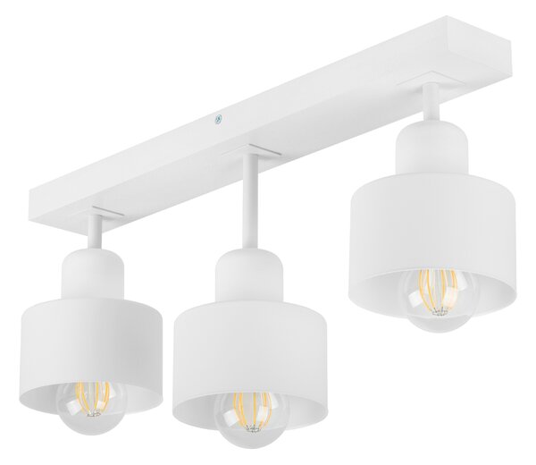 Biała lampa sufitowa, trzypunktowy spot DWE50x7WE z drewna i metalu E2