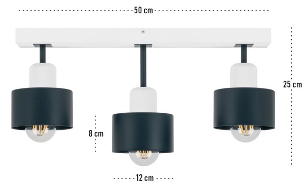 Antracytowo-biała lampa sufitowa, trzypunktowy spot DAN50x7WE z drewna