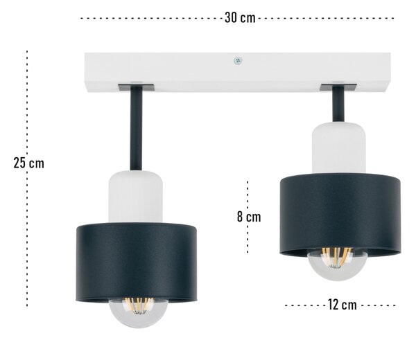 Antracytowo-biała lampa sufitowa, dwupunktowy spot DAN30x7WE z drewna