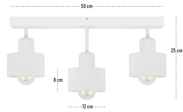 Biała lampa sufitowa, trzypunktowy spot DWE50x7WE z drewna i metalu E2