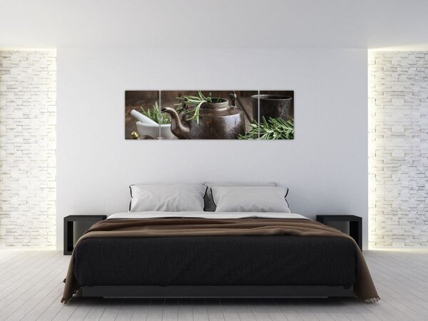 Obraz - Czajniczek z rozmarynem (170x50 cm)