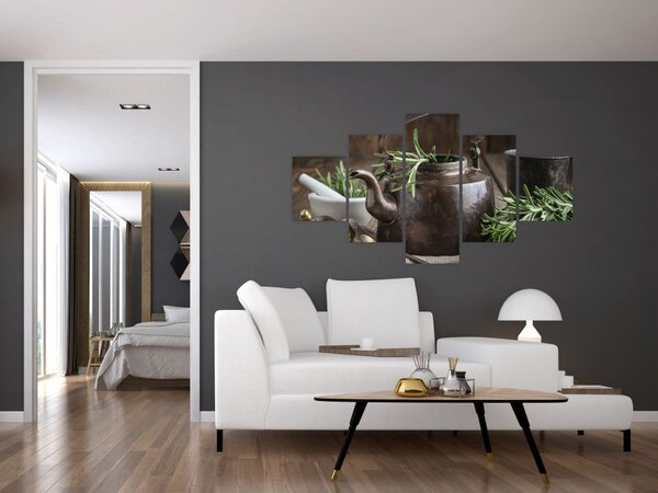 Obraz - Czajniczek z rozmarynem (125x70 cm)