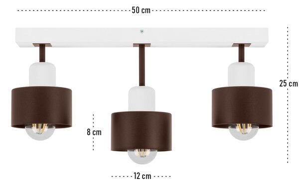 Brązowo-biała lampa sufitowa, trzypunktowy spot DBR50x7WE z drewna i m