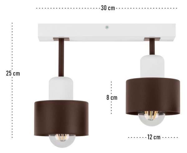 Brązowo-biała lampa sufitowa, dwupunktowy spot DBR30x7WE z drewna i me