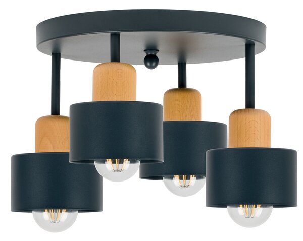 Antracytowa lampa sufitowa, czteropunktowy spot D4BU3030AN z drewna i