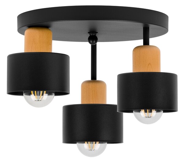 Czarna lampa sufitowa, trzypunktowy spot DBU3030SC z drewna i metalu E
