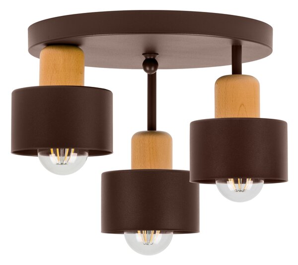 Brązowa lampa sufitowa, trzypunktowy spot DBU3030BR z drewna i metalu