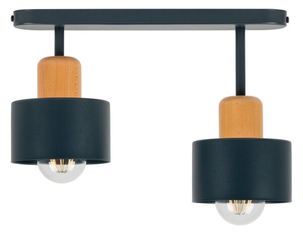 Antracytowa lampa sufitowa, dwupunktowy spot DBU3306AN z drewna i meta