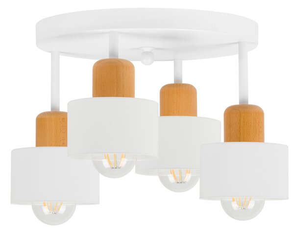 Biała lampa sufitowa, czteropunktowy spot D4BU3030WE z drewna i metalu