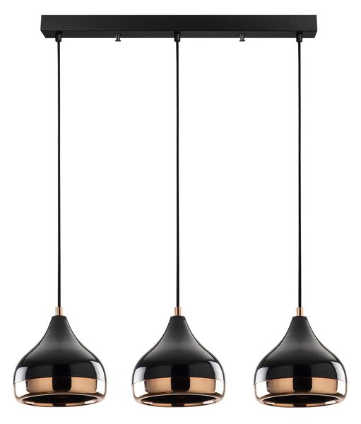 Czarna lampa wisząca z elementami w kolorze miedzi z 3 kloszami Opviq lights Yildo Long