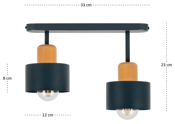 Antracytowa lampa sufitowa, dwupunktowy spot DBU3306AN z drewna i meta
