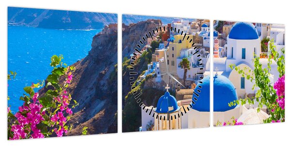 Obraz - Santorini, Grecja (z zegarem) (90x30 cm)