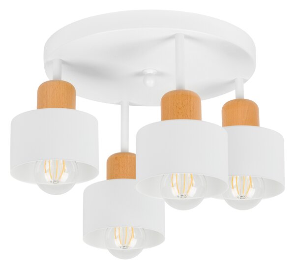 Biała lampa sufitowa, czteropunktowy spot D4BU3030WE z drewna i metalu