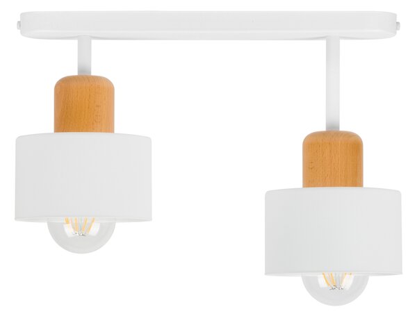 Biała lampa sufitowa, dwupunktowy spot DBU3306WE z drewna i metalu E27
