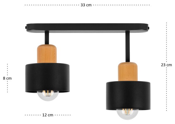 Czarna lampa sufitowa, dwupunktowy spot DBU3306SC z drewna i metalu E2