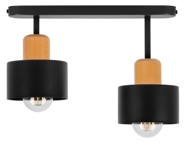 Czarna lampa sufitowa, dwupunktowy spot DBU3306SC z drewna i metalu E2