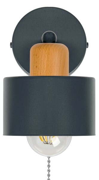 Antracytowy kinkiet LED SHWD-BU1010AN jednopunktowy z metalu i drewna
