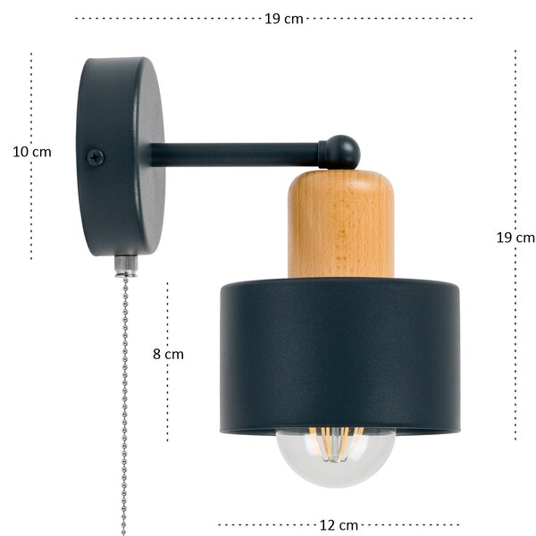 Antracytowy kinkiet LED SHWD-BU1010AN jednopunktowy z metalu i drewna