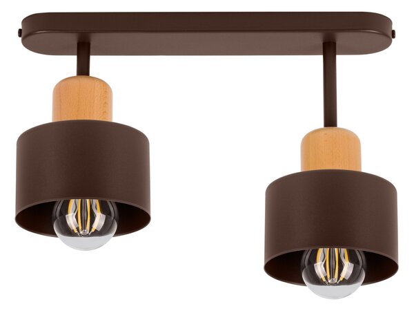 Brązowa lampa sufitowa, dwupunktowy spot DBU3306BR z drewna i metalu E