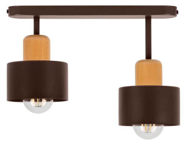 Brązowa lampa sufitowa, dwupunktowy spot DBU3306BR z drewna i metalu E