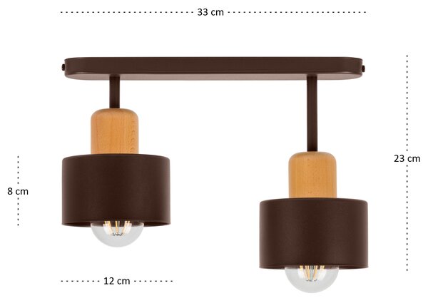Brązowa lampa sufitowa, dwupunktowy spot DBU3306BR z drewna i metalu E
