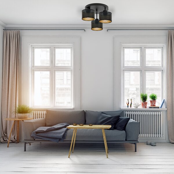 Lampa sufitowa czarna trzypunktowa z czarnymi abażurami B-3030SC-SC E2