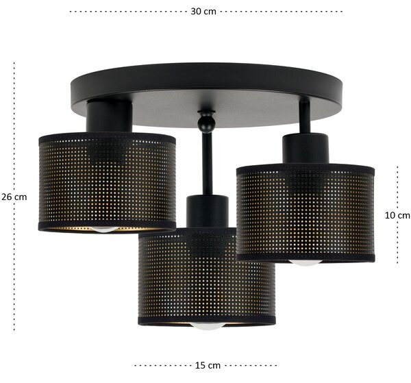 Lampa sufitowa czarna trzypunktowa z czarnymi abażurami B-3030SC-SC E2