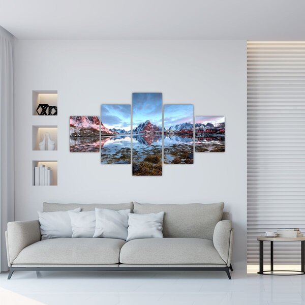Obraz - Wschód słońca nad Reine (125x70 cm)