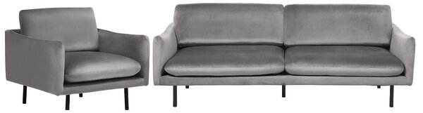 Komplet wypoczynkowy welurowy do salonu sofa 3-osobowa i fotel szary Vinterbro Beliani