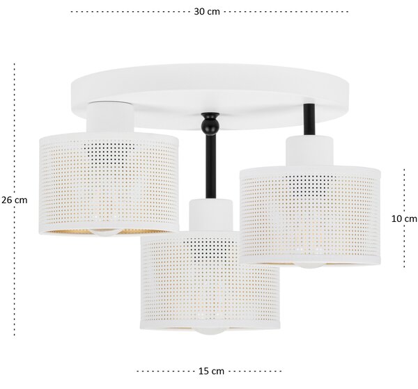 Lampa sufitowa biała trzypunktowa z białymi abażurami B-3030WE-WE E27