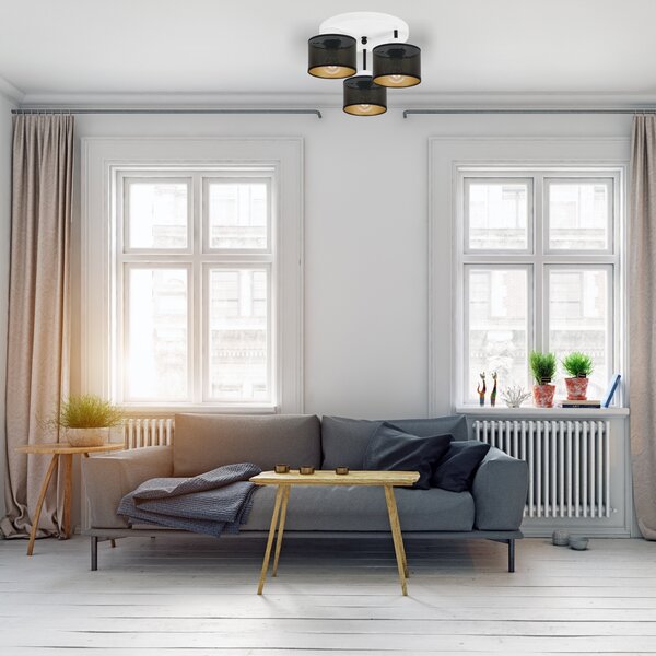 Lampa sufitowa biała trzypunktowa z czarnymi abażurami B-3030WE-SC E27