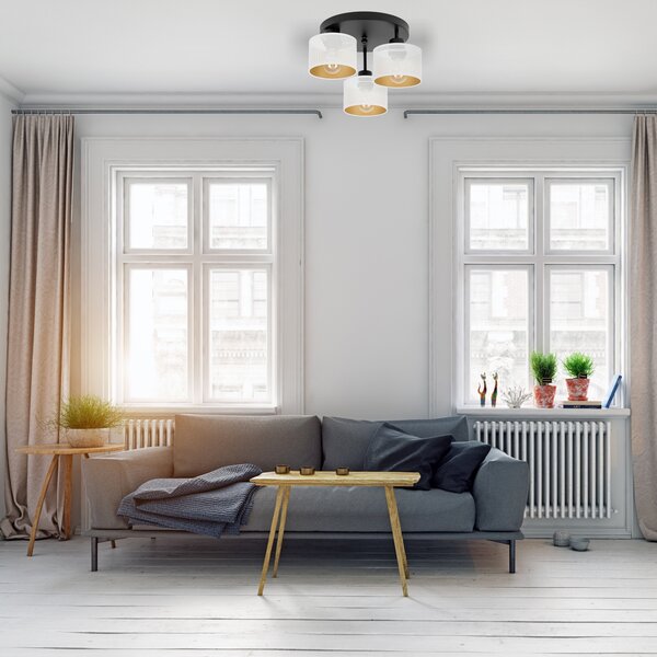 Lampa sufitowa czarna trzypunktowa z białymi abażurami B-3030SC-WE E27