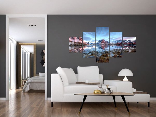 Obraz - Wschód słońca nad Reine (125x70 cm)