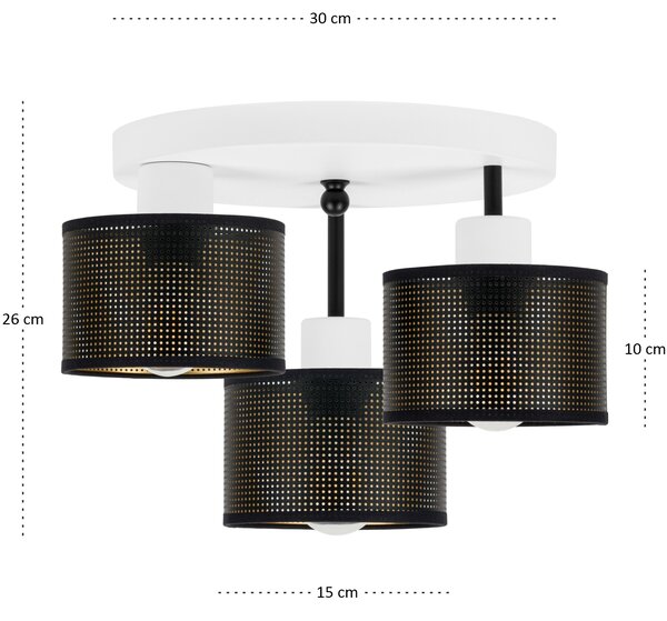 Lampa sufitowa biała trzypunktowa z czarnymi abażurami B-3030WE-SC E27