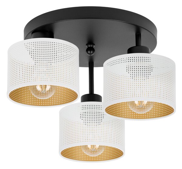 Lampa sufitowa czarna trzypunktowa z białymi abażurami B-3030SC-WE E27