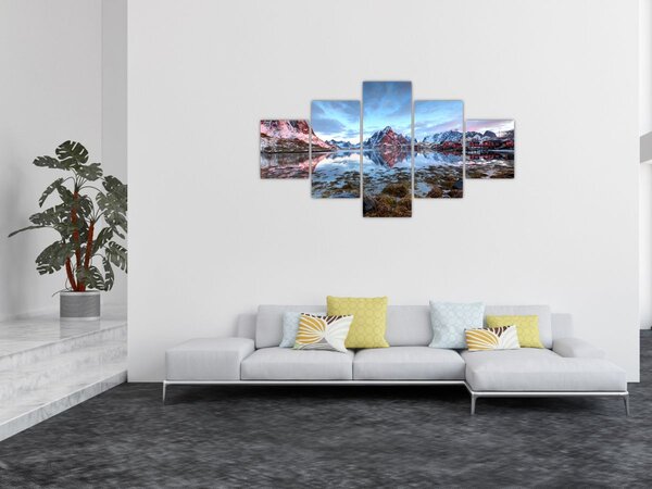 Obraz - Wschód słońca nad Reine (125x70 cm)