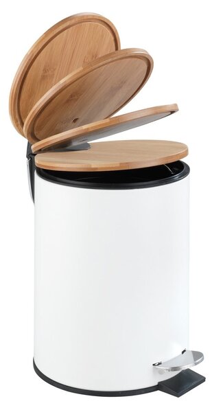 Biały kosz na śmieci na pedał Wenko Tortona Bamboo, 3 l