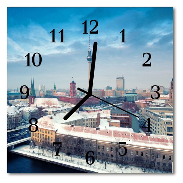 Zegar szklany kwadratowy Zimowe miasto