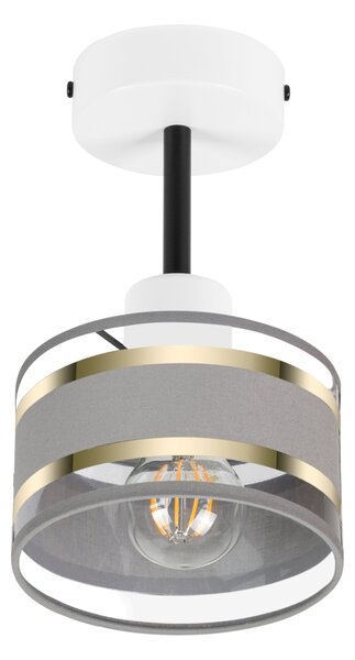 Lampa sufitowa biała jednopunktowy spot z szarym abażurem T-1010WE-GR