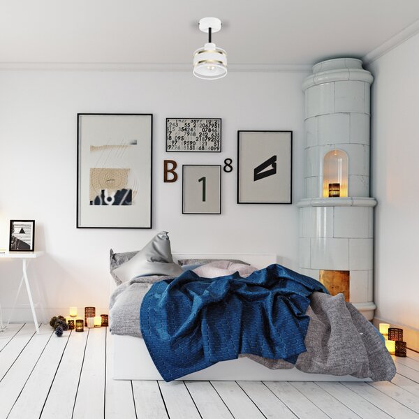 Lampa sufitowa biała jednopunktowy spot z białym abażurem T-1010WE-WE