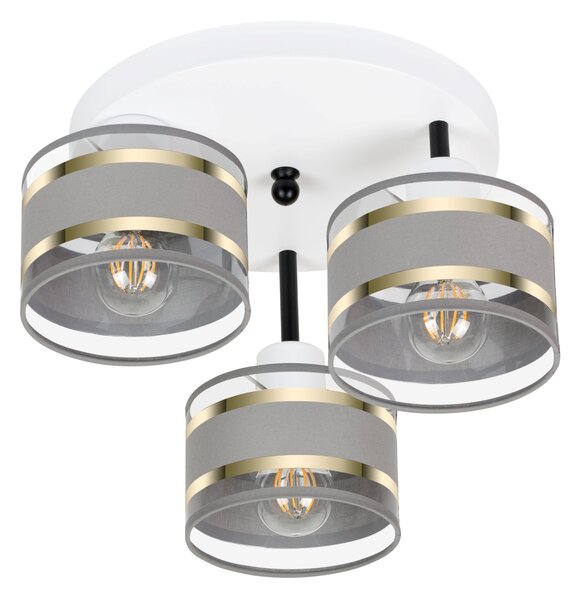 Lampa sufitowa biała trzypunktowa z szarymi abażurami T-3030WE-GRGRGR