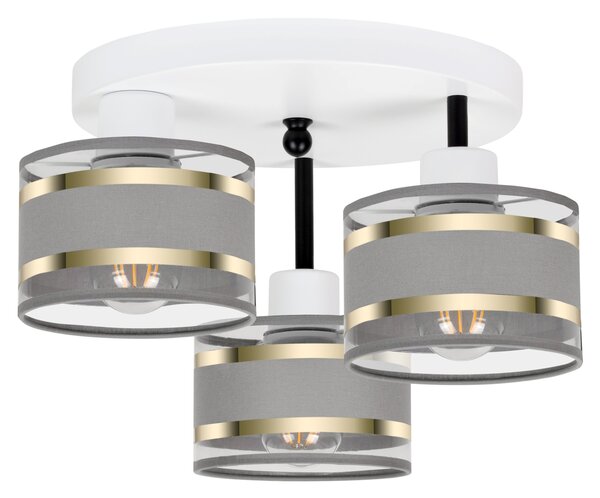 Lampa sufitowa biała trzypunktowa z szarymi abażurami T-3030WE-GRGRGR