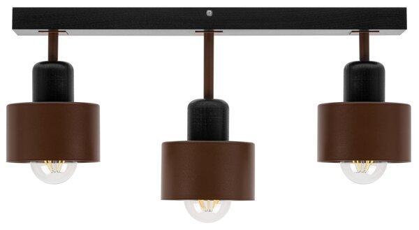 Brązowo-czarna lampa sufitowa, trzypunktowy spot DBR50x7SC z drewna i