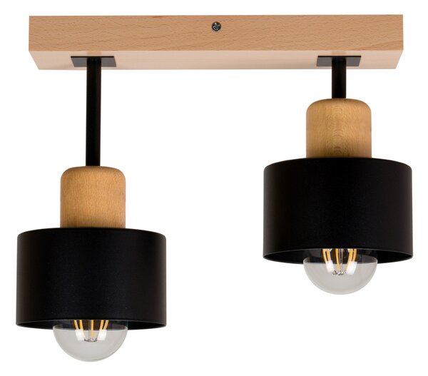 Czarna lampa sufitowa, dwupunktowy spot DSC30x7BU z drewna i metalu E2