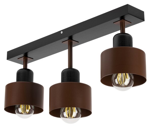 Brązowo-czarna lampa sufitowa, trzypunktowy spot DBR50x7SC z drewna i