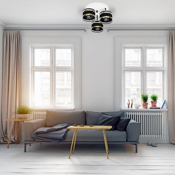 Lampa sufitowa biała trzypunktowa z czarnymi abażurami T-3030WE-SCSCSC