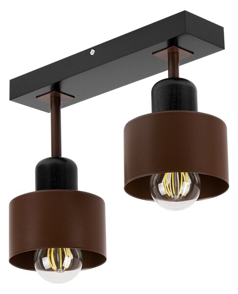 Brązowo-czarna lampa sufitowa, dwupunktowy spot DBR30x7SC z drewna i m