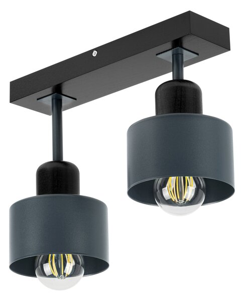 Antracytowo-czarna lampa sufitowa, dwupunktowy spot DAN30x7SC z drewna